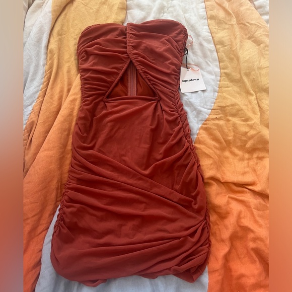 Superdown Thea Ruched Mini Dress in Burnt Orange - Picture 4 of 4